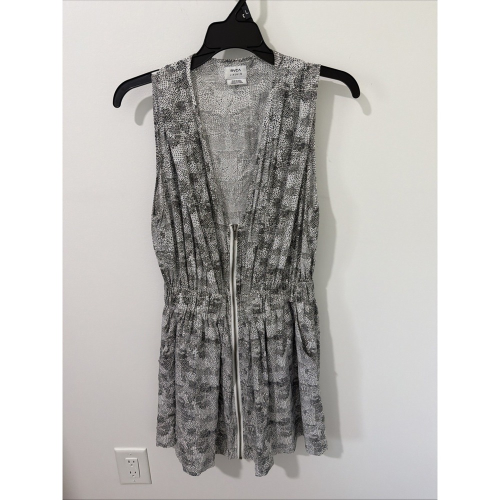 RVCA Mini Dress Women L White Black Excellent Zip Up Pockets Lined Sleeveless